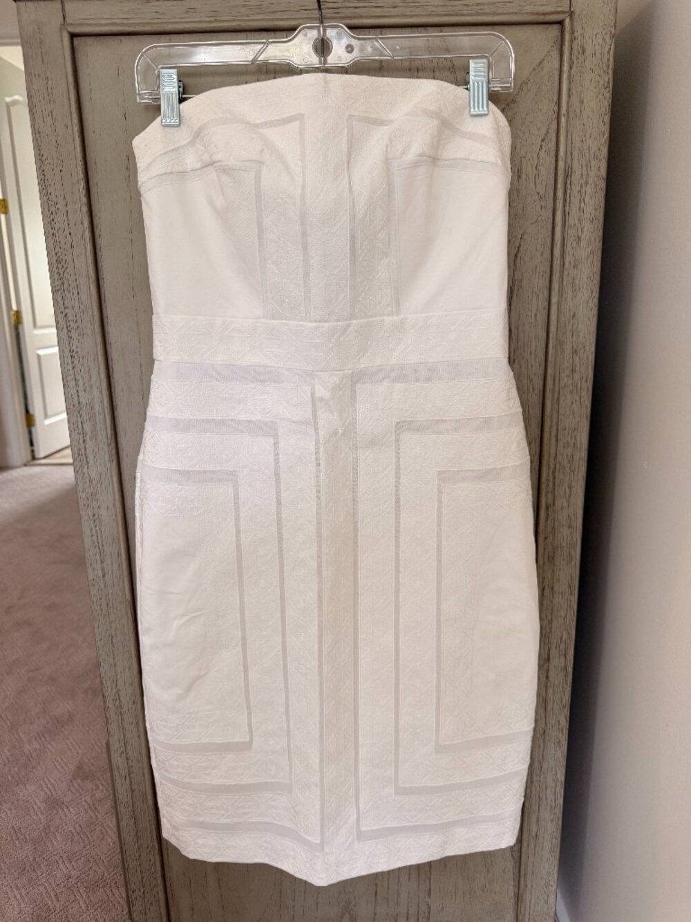 White House/Black Market White Strapless Geometric Sheath Dress
